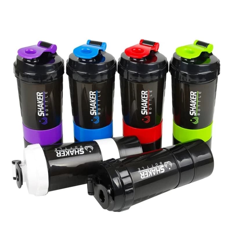 Protective shaker bottle leak proof bottle for protein blends 3 layer twist off sport shaker bottle for protein powder