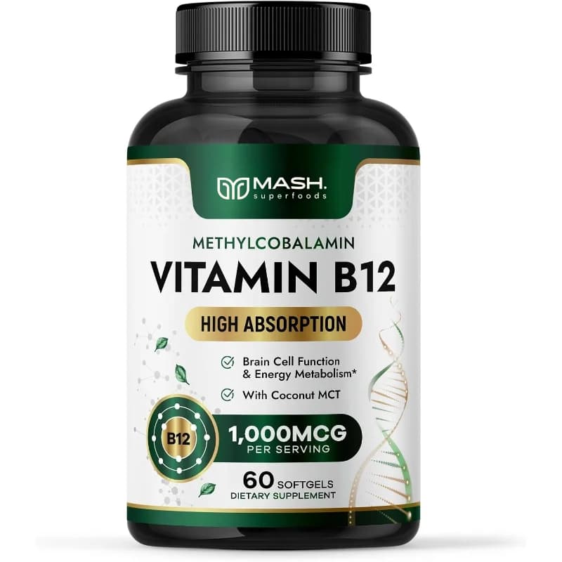 120pcs Vitamin B12 1000mcg - Methylcobalamin Supplement for Mind, Energy, Brain, Mood, Heart Support