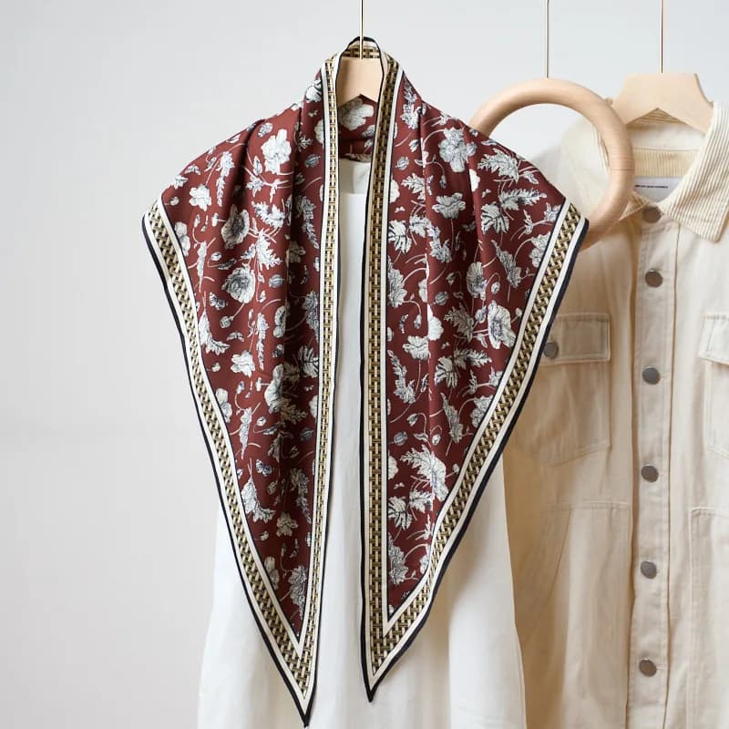Retro printed triangle scarf, fashionable old money style belt, sun protection shawl, fashionable wear silk scarf for women