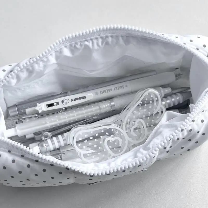 Polka Dot Design Pencil Case Large-capacity Soft Touch Pen Bag Stationery Pouch Students