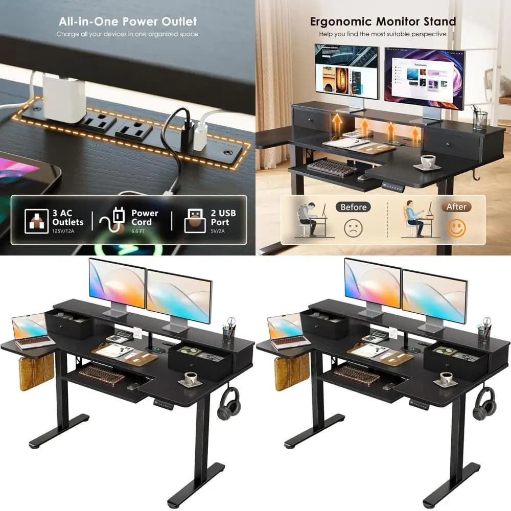 Scrivania Regolabile in Altezza con Vassoio per Tastiera e Supporto Ergonomico per Monitor, Nera, Ideale per Casa o Ufficio