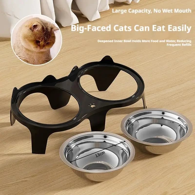 Stainless Steel Cat Food & Water Bowl with Anti-Tip Design Large Capacity Easy-Eat Design for Pet Dog Cat Feeding Food Bowl 1pcs