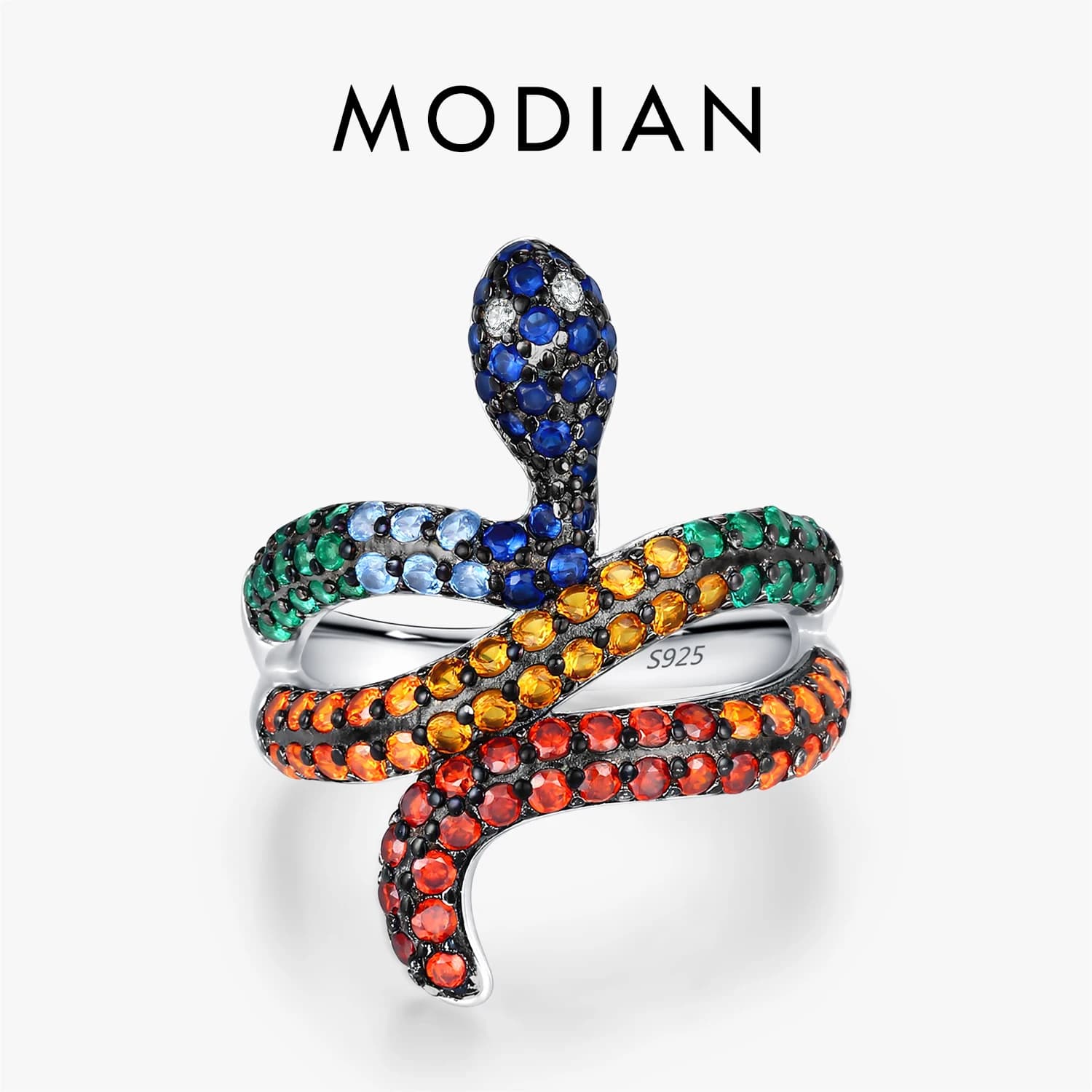 MODIAN Anello da dito a forma di serpente colorato in argento sterling 925, anelli originali per feste e cocktail, gioielli raffinati da donna, regali