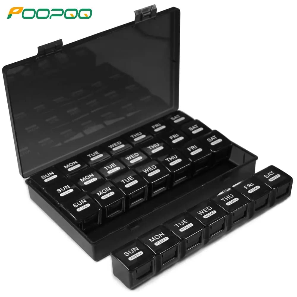 Pill Organizer Monthly, Moisture-Proof 4 Weeks Pill Box, Medicine Organizer One Month, Pill Container for Vitamin, Supplements