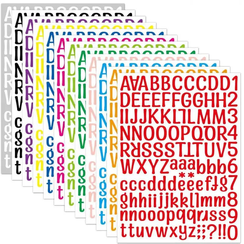 Adesivi con lettere colorate, adesivo con numero di alfabeto in vinile autoadesivo per cassetta delle lettere, porta del segno, affari, numero di indirizzo, carte, tazze