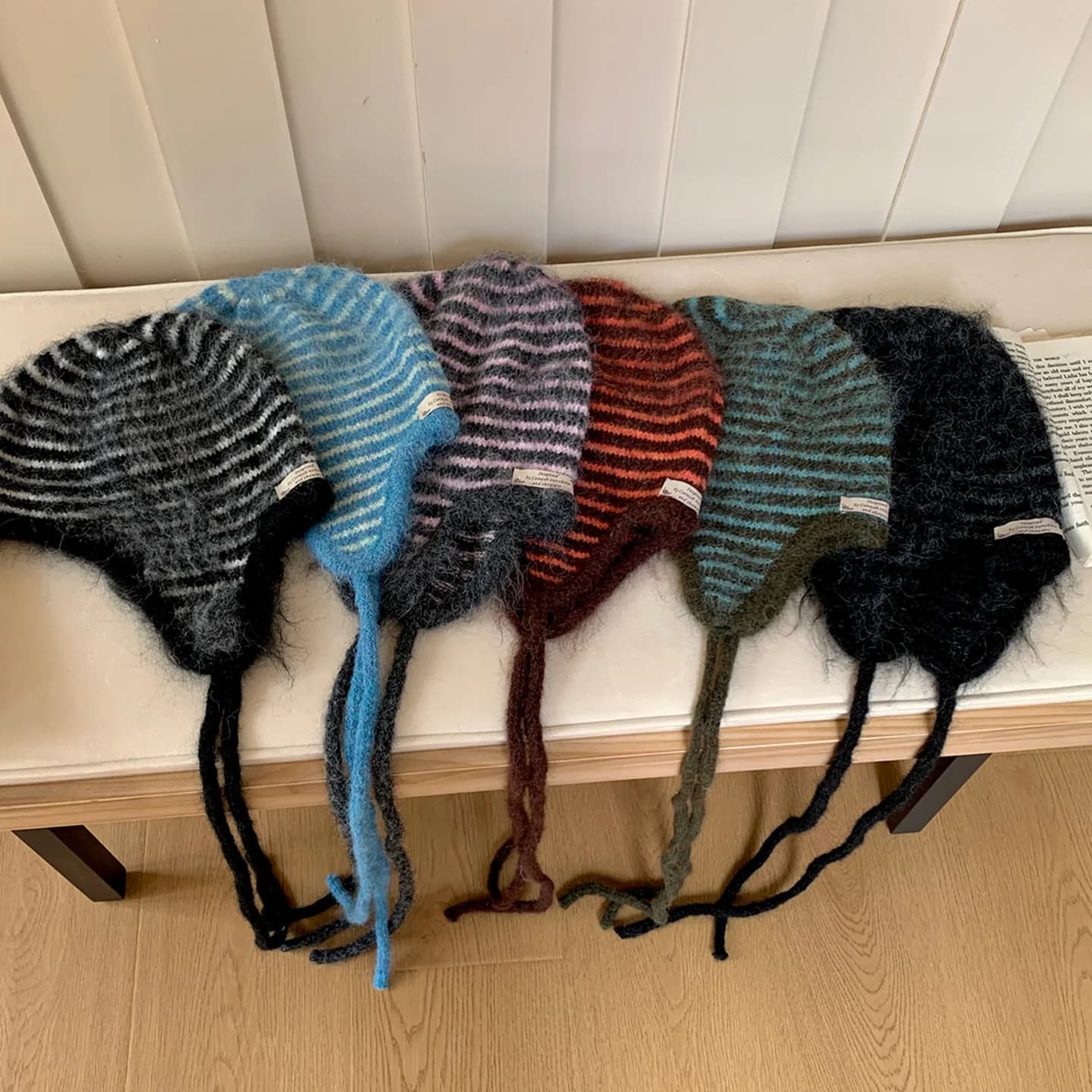 Cappello invernale da donna Berretto a righe lavorato a maglia in lana Berretto largo Caldo passamontagna da sci all'aperto antivento Casual Nuovo