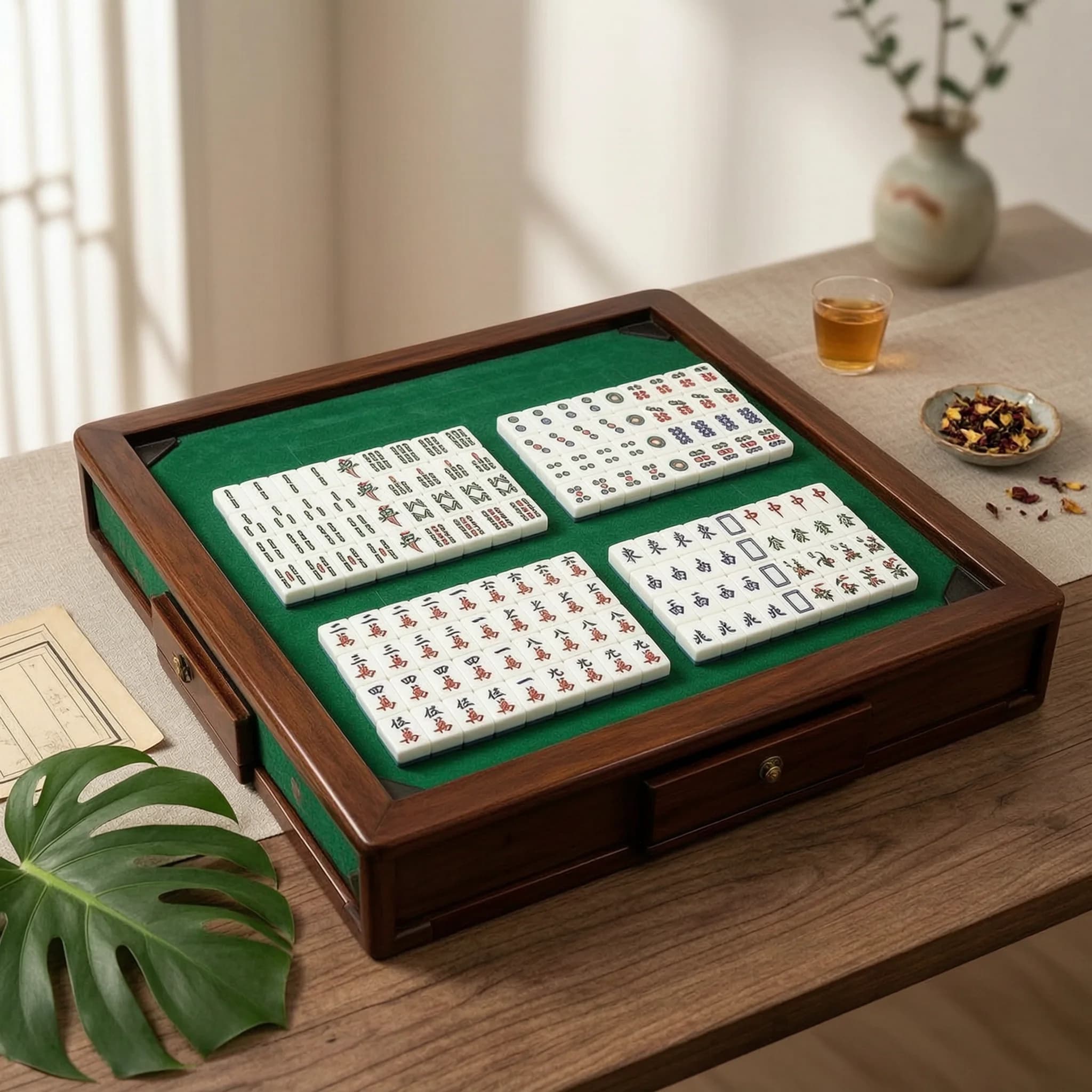 37-Size Mahjong Tiles Printed Faces Hong Hong Kong-Style Mahjong Set Tile Game Chinese Character, Bamboo, Dot Easy to Read