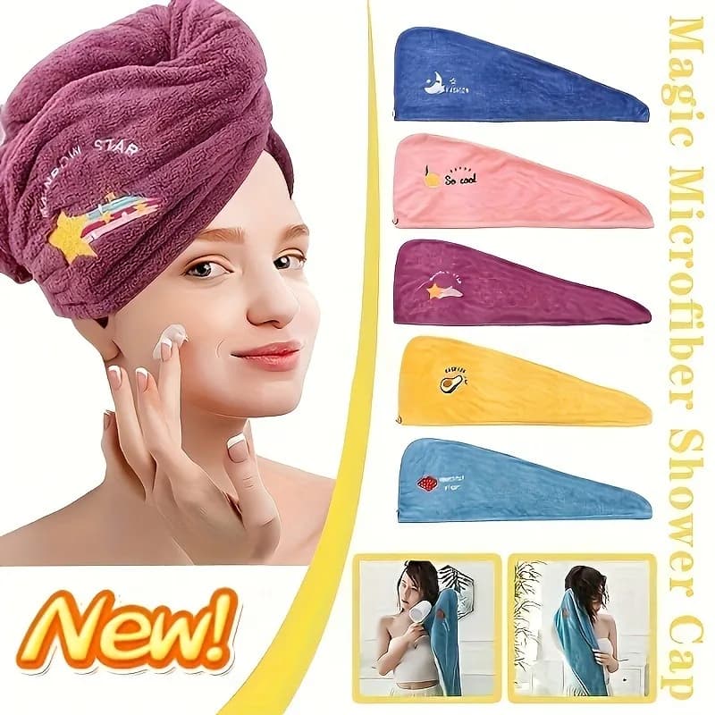 Asciugamano Magico in Microfibra per Capelli - Turbante e Cuffia da Doccia Super Assorbente ad Asciugatura Rapida, Morbido Cappello da Bagno in Poliestere con Chiusura a Bottone