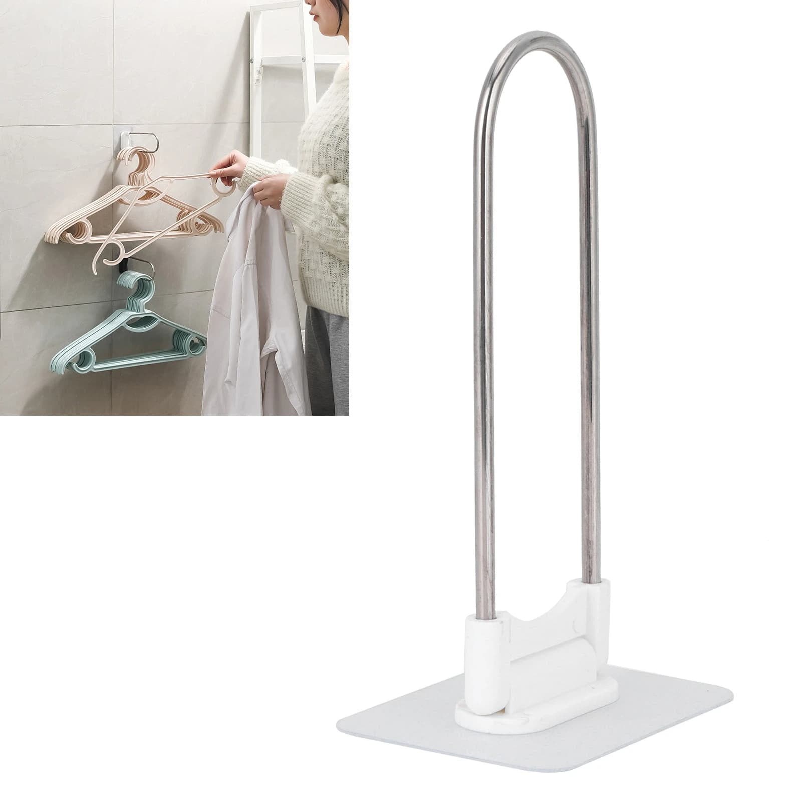 Clothes Hanger Holder Clothes Hanger Organizer Stainless Steel U‑Shape Wall Storage Rack for Bathroom Balcony White