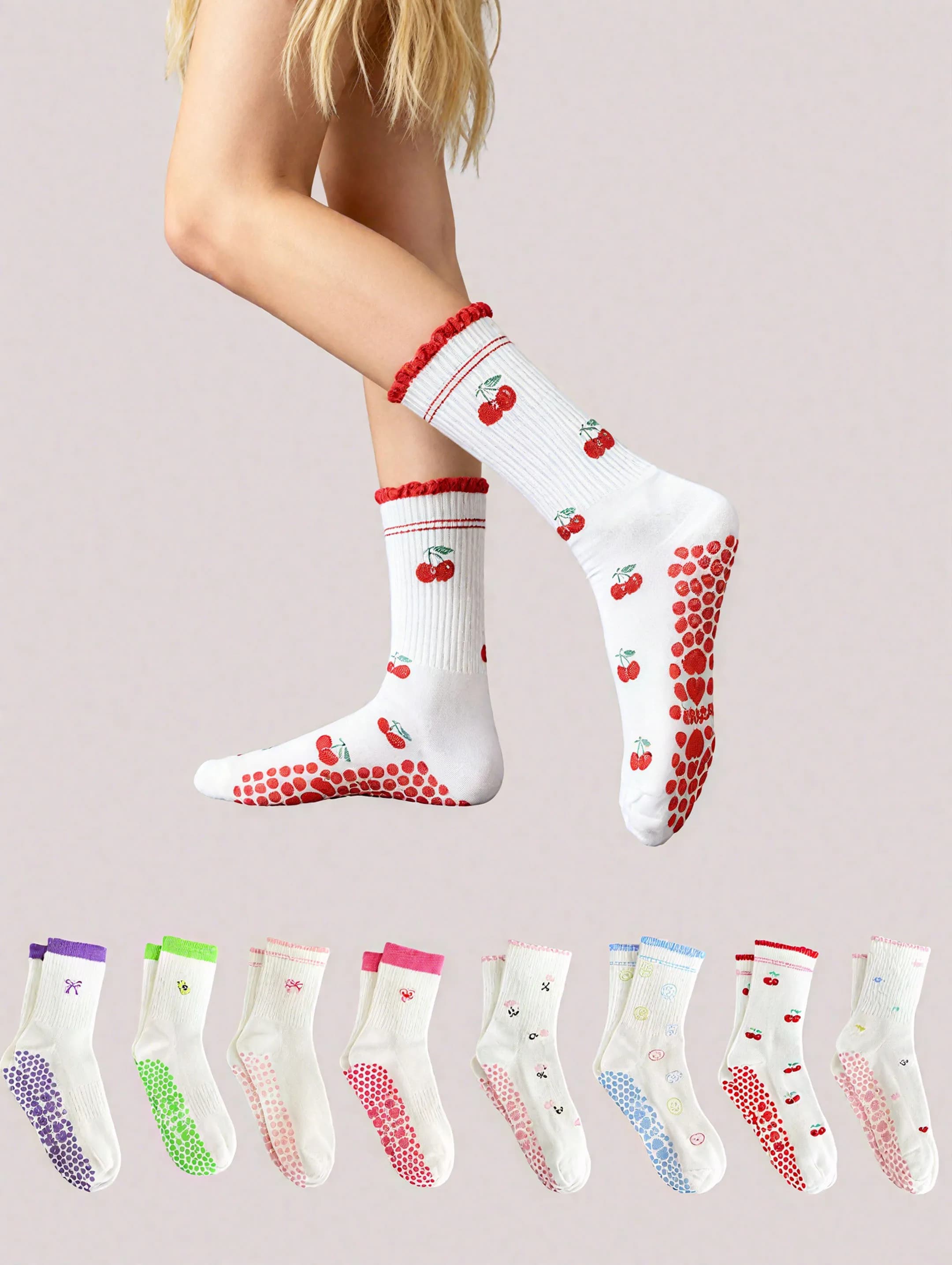 Taglie europee 36-43, 1 paio di calzini yoga con stampa di cartoni animati con suole punteggiate, design carino, unisex per adulti/bambini
