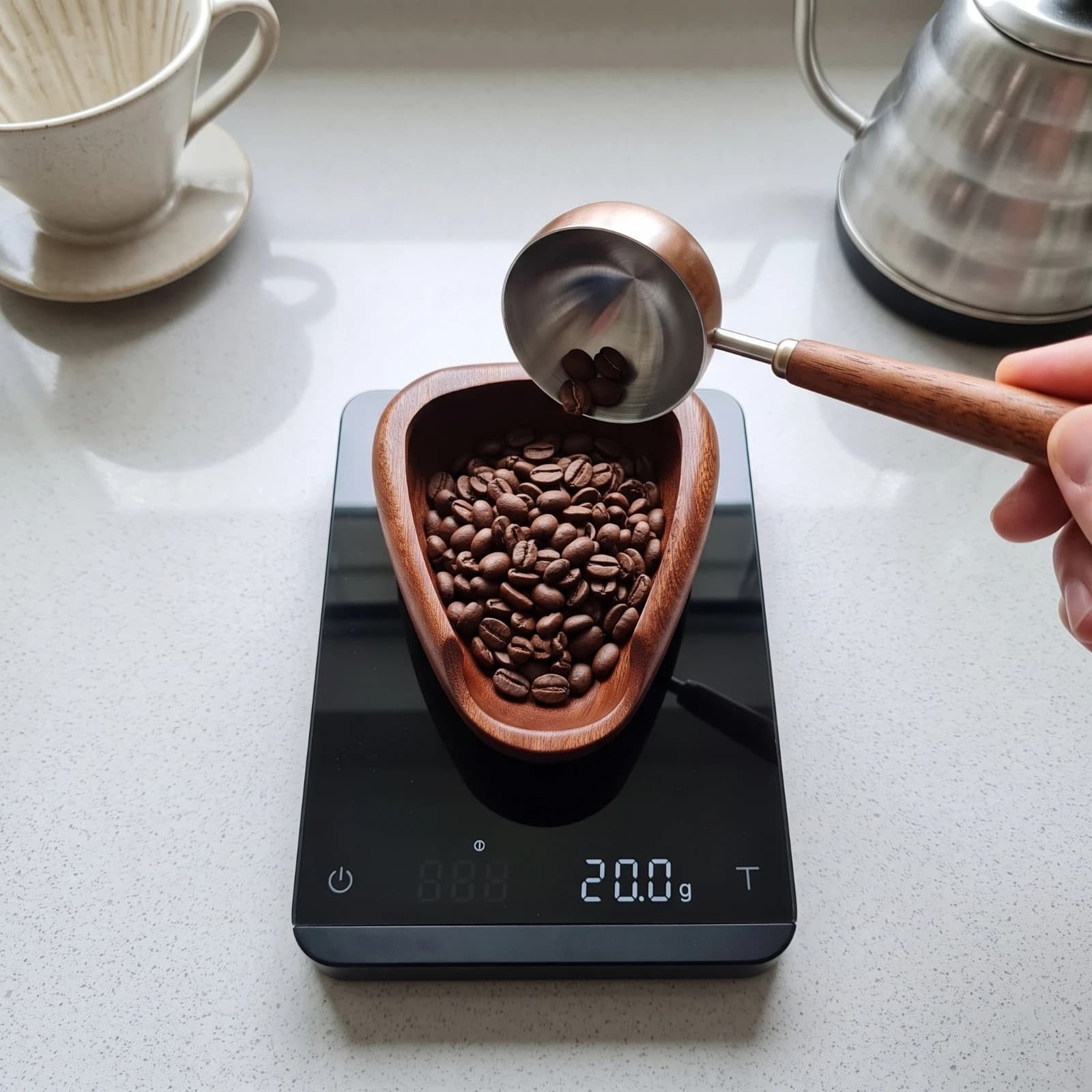 Dosing Tray with Spoon Polished Coffee Dosing Tray Bean Bowl Easy to Clean Measuring Vessel Space-Saving for Baristas