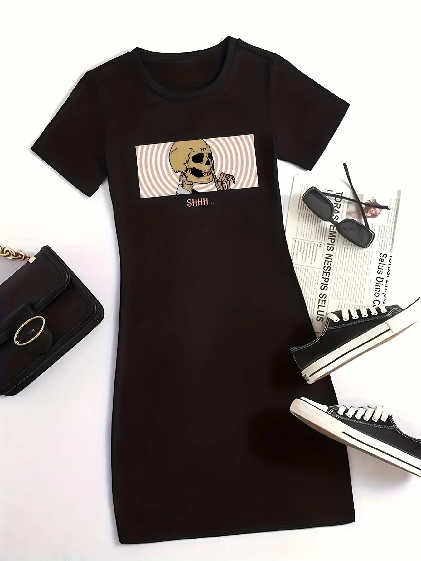 2025 New Skull Hallowmas Printed Bodycon Dress Chic Short Sleeve Dress For Summer Plus Size Women's Breathable Casual Dress