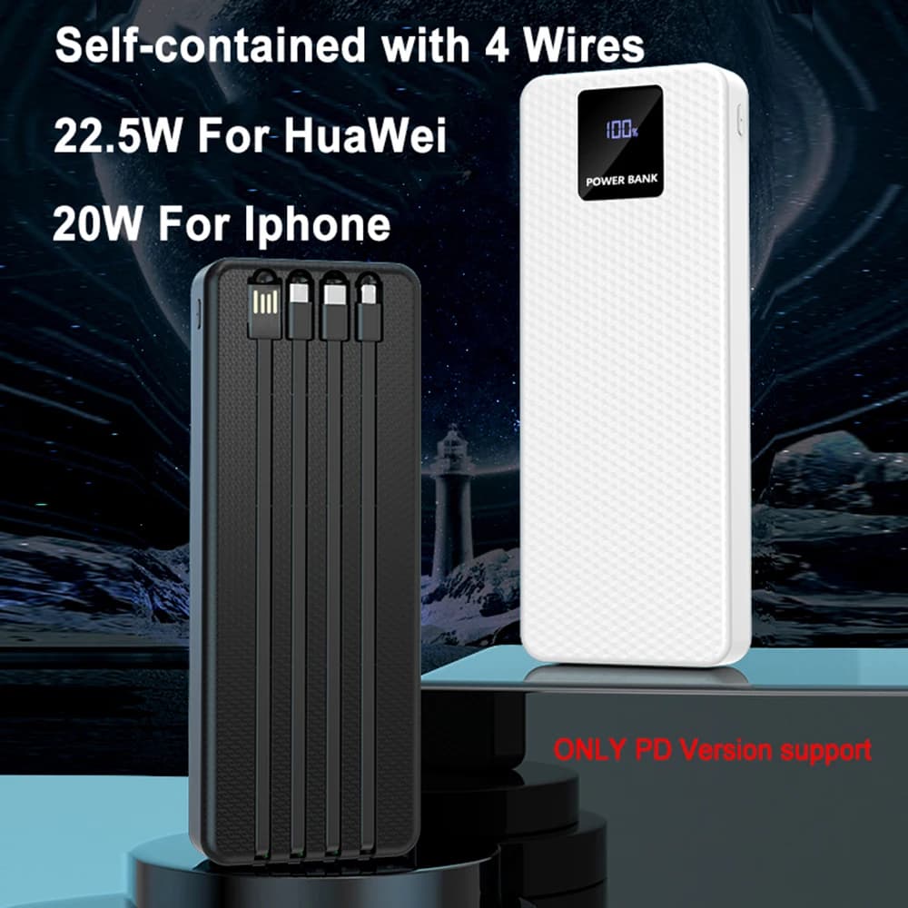 18650 Power Bank Case ricarica rapida con 4 cavi scatola portabatteria per telefono cellulare QC 3.0 PD guscio batteria fai da te