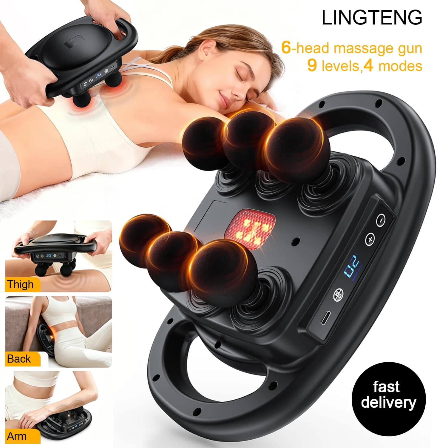 LINGTENG Massage Gun for Deep Fabrics - 6 Heads, 9 Speed, 4 Modes, Portable Muscular Massage, Perfect Gift