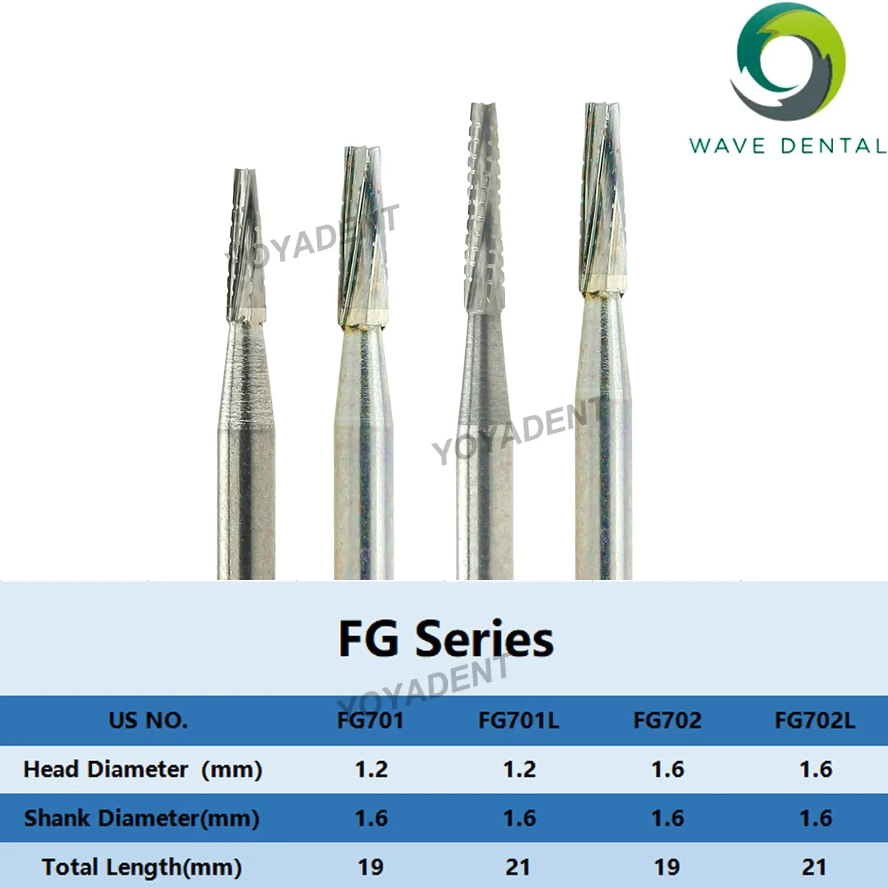 WAVE Frese dentali Frese in carburo di tungsteno Testa di ragade conica FG 701 701L 702 702L 703 Misura manipolo ad alta velocità Trapano per odontoiatria