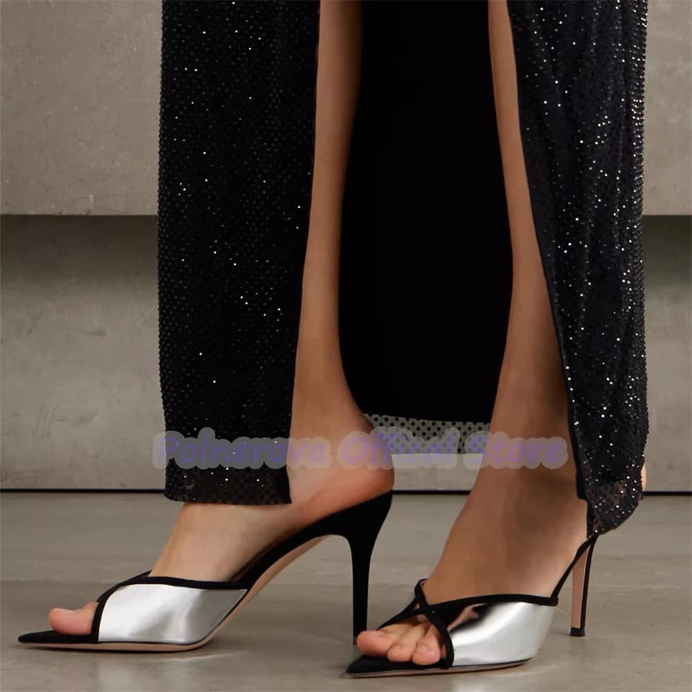 Sexy Pointed Toe Stiletto Women Slingback Pumps Summer Splicing Mixed Colors High Heel Slippers Fashion Lady Party Dress Shoes