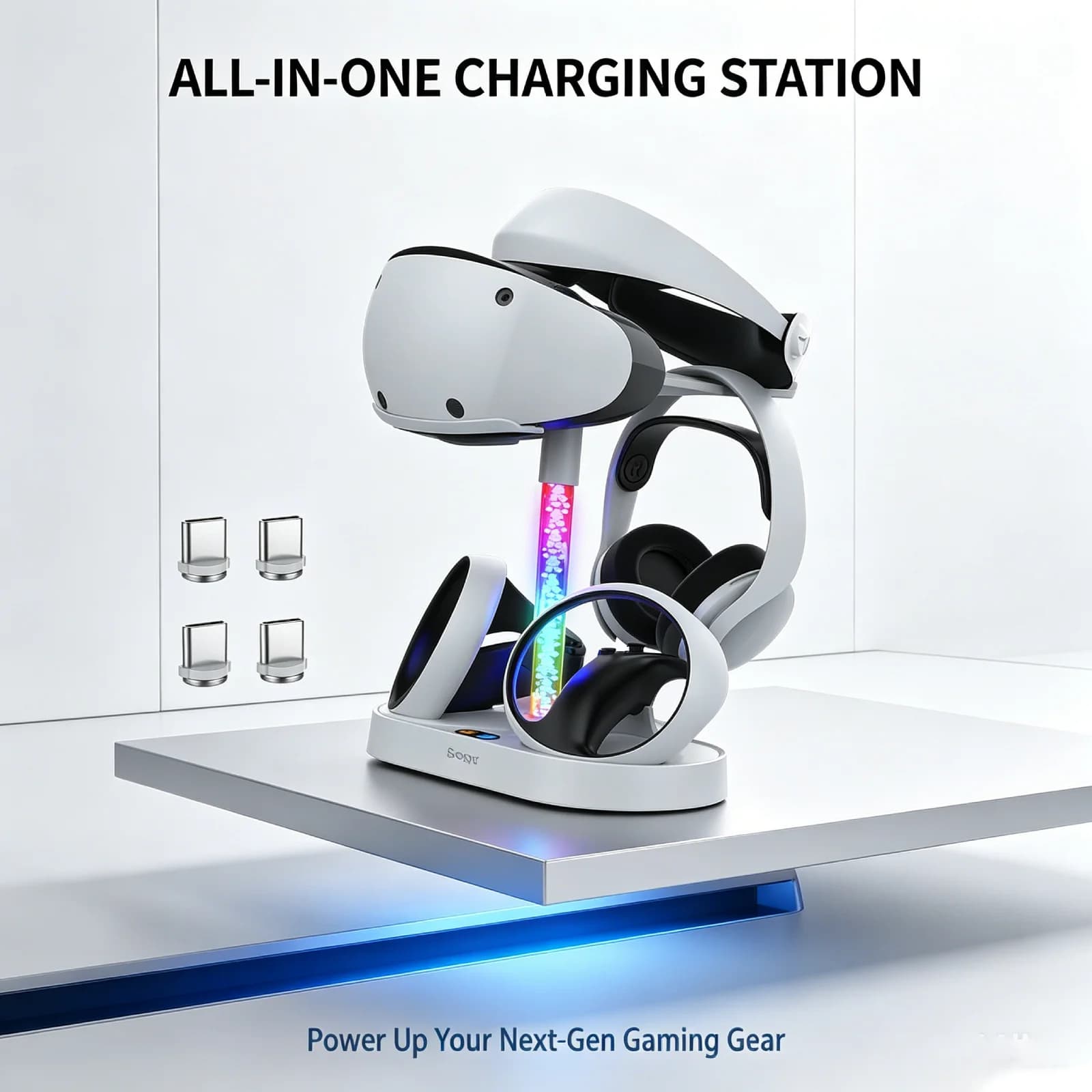 For PS5 Console & PS VR2 – Dual Controller Charger Magnetic RGB Charging Dock Headset & Glasses Storage Station Game accessories