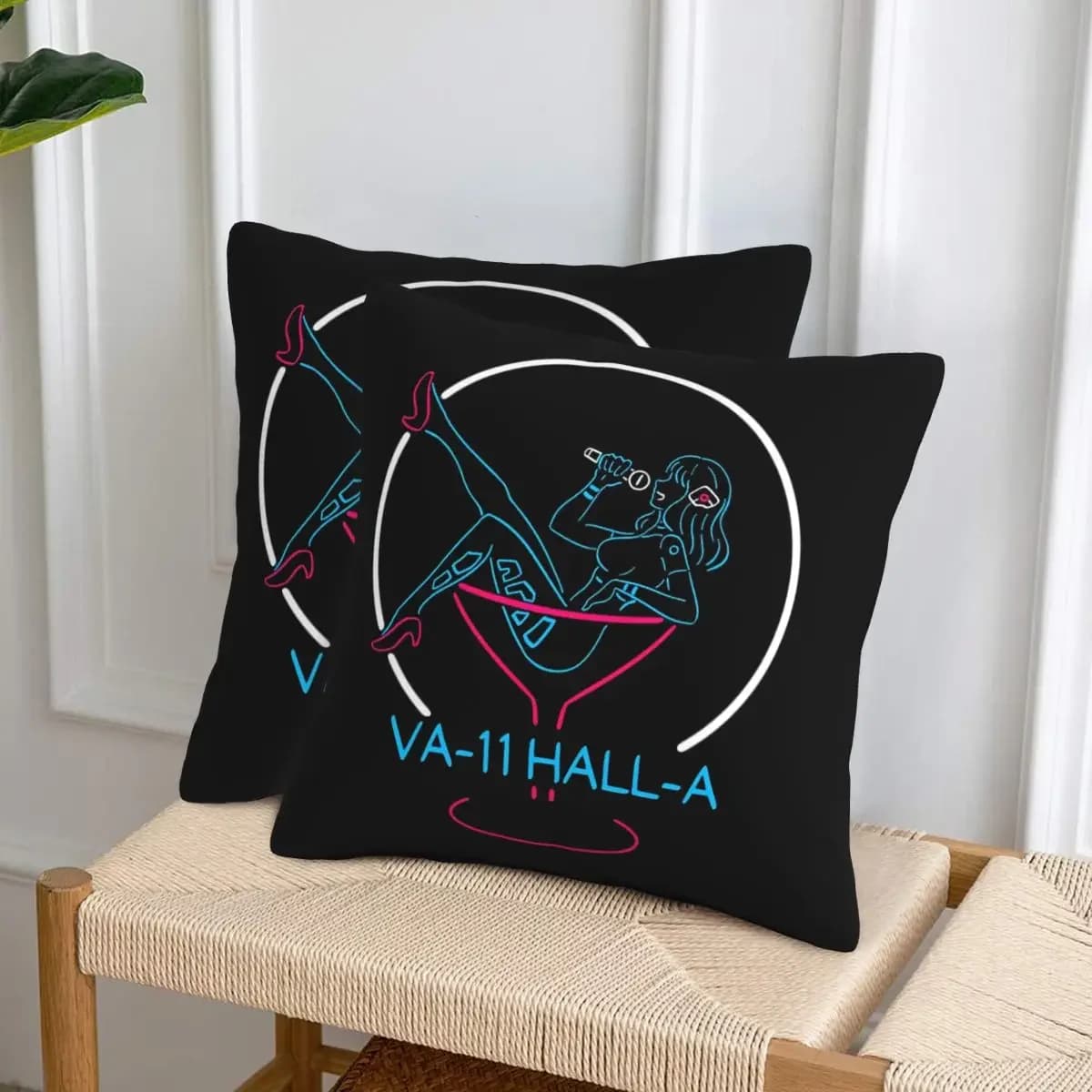 VA-11 Hall-A Neon Sign 2 pz. Fodera per cuscino quadrata con cerniera, decorativa e confortevole, per la casa e la camera da letto