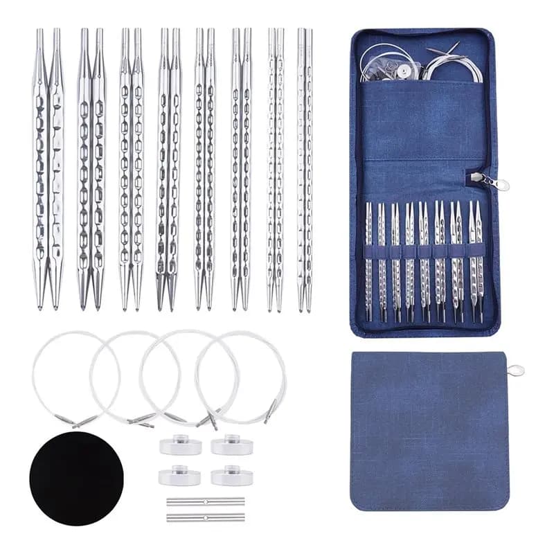 Set di Ferri da Maglia Intercambiabili in Alluminio ABBN-Premium con Design Ergonomico, 8 Paia, 4 Cavi