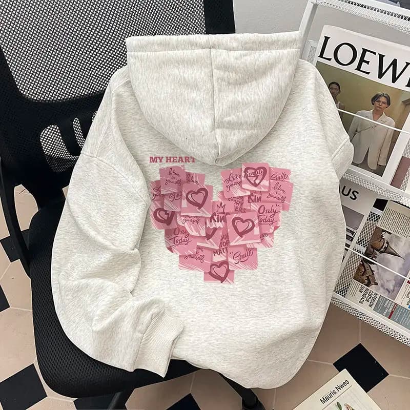 Felpa con Cappuccio Autunno Inverno 2026 con Stampa Love, Moda Uomo Donna, per Uso Quotidiano, Outdoor, Vacanze, Fitness, Casual, Comoda e Calda, Abbigliamento Sportivo