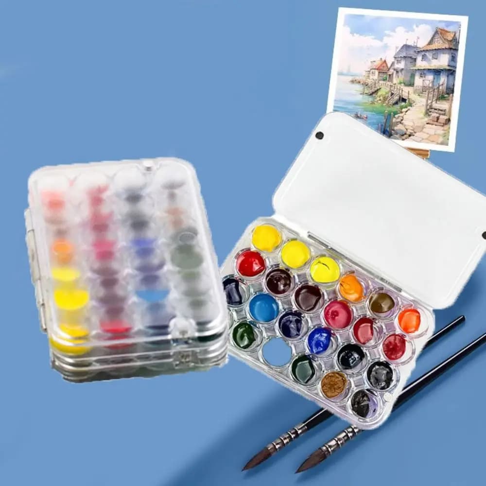 Portable 24 Grids Mini Watercolor Palette Acrylic Transparent Watercolor Paint Tray Empty Sealed Paint Box for Home