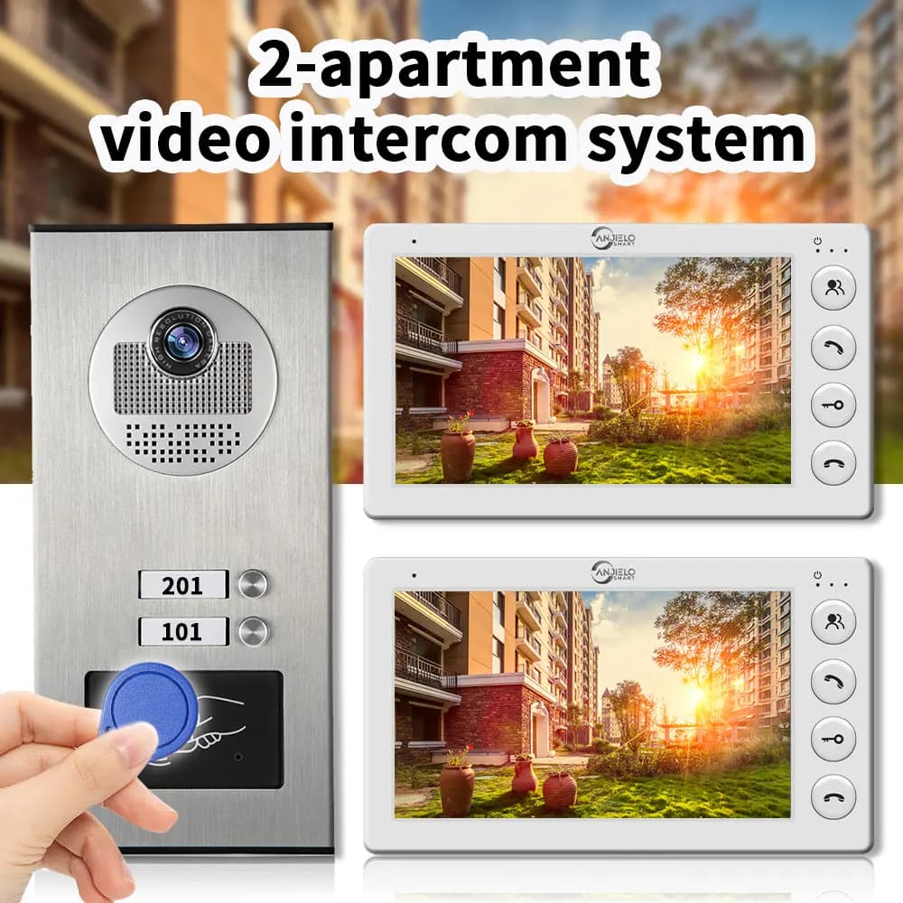 Videocitofono citofono per appartamento a 2 famiglie con scheda RFID Sblocca il sistema videocitofonico da 7 pollici a 4 fili