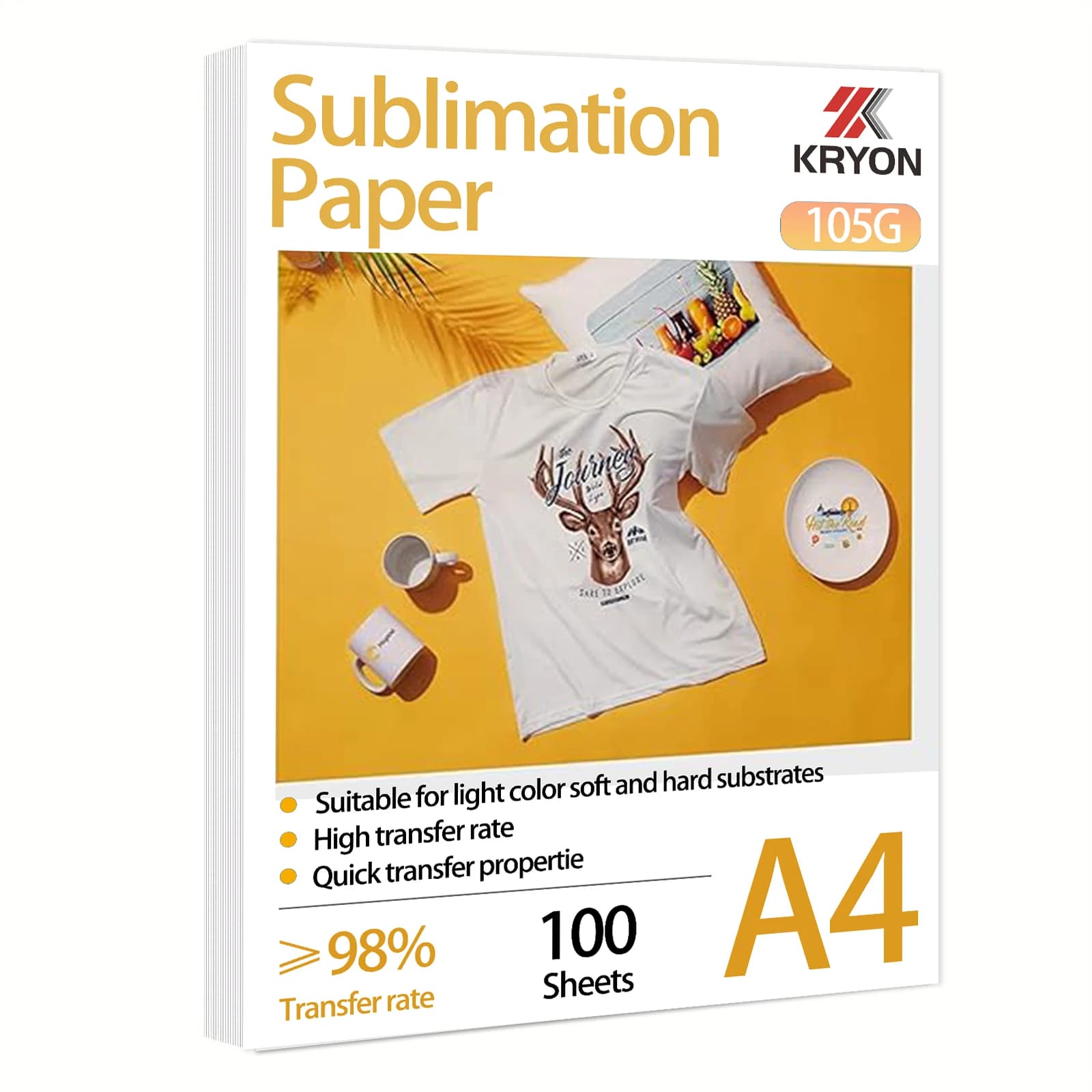Carta per sublimazione per stampanti A4 da 100 fogli - 8,3 x 11,7 pollici, 105 g/m2 per stampante a getto d'inchiostro, carta per sublimazione a trasferimento termico