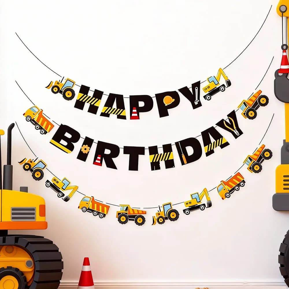Decorazione per banner di compleanno per camion da costruzione Escavatore di ingegneria Modello di camion Ghirlanda Costruzione per ragazzi Decorazione per festa di compleanno