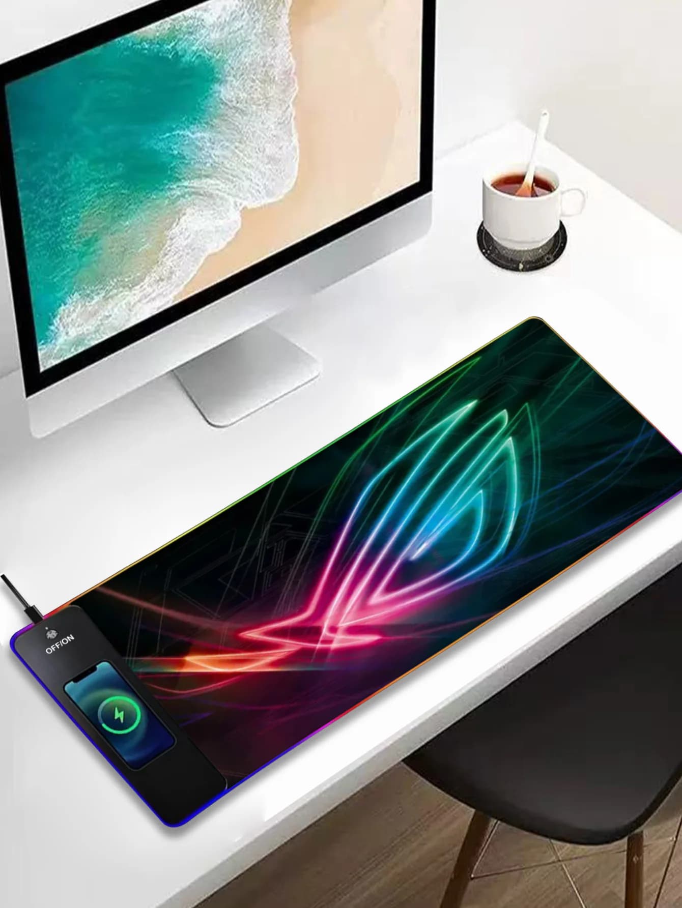 Tappetino per mouse con ricarica wireless multifunzionale da 15 W illuminato RGB, dimensioni 80 * 30 * 0,39 cm, adatto per lavoro e gioco.