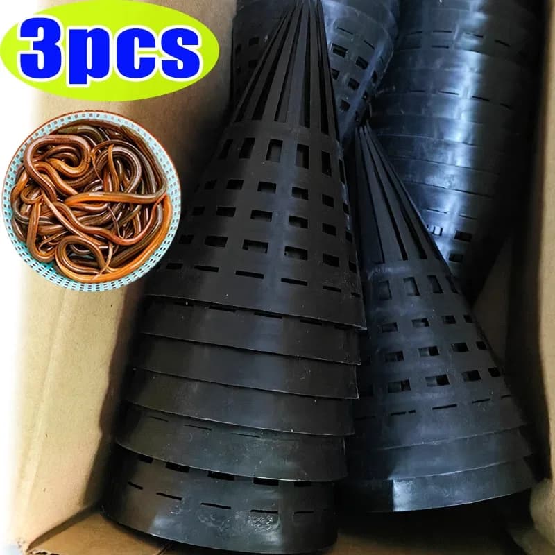 Loach Anguilla Gabbia Ingresso conico Rete da pesca Anguilla senza fine Loach Trappola Gabbia da pesca Coperchio Durevole Plastica Attrezzatura Gabbia Coperchio Nero Duranle