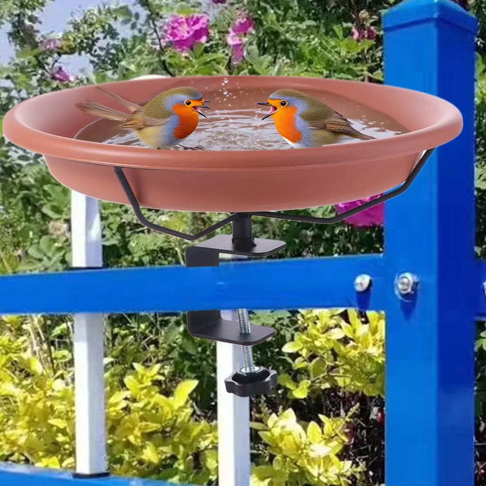 Pratico Bagno per Uccelli Regolabile da Montare sul Ringhiera, Rimovibile, in Plastica, Marrone, per Giardino