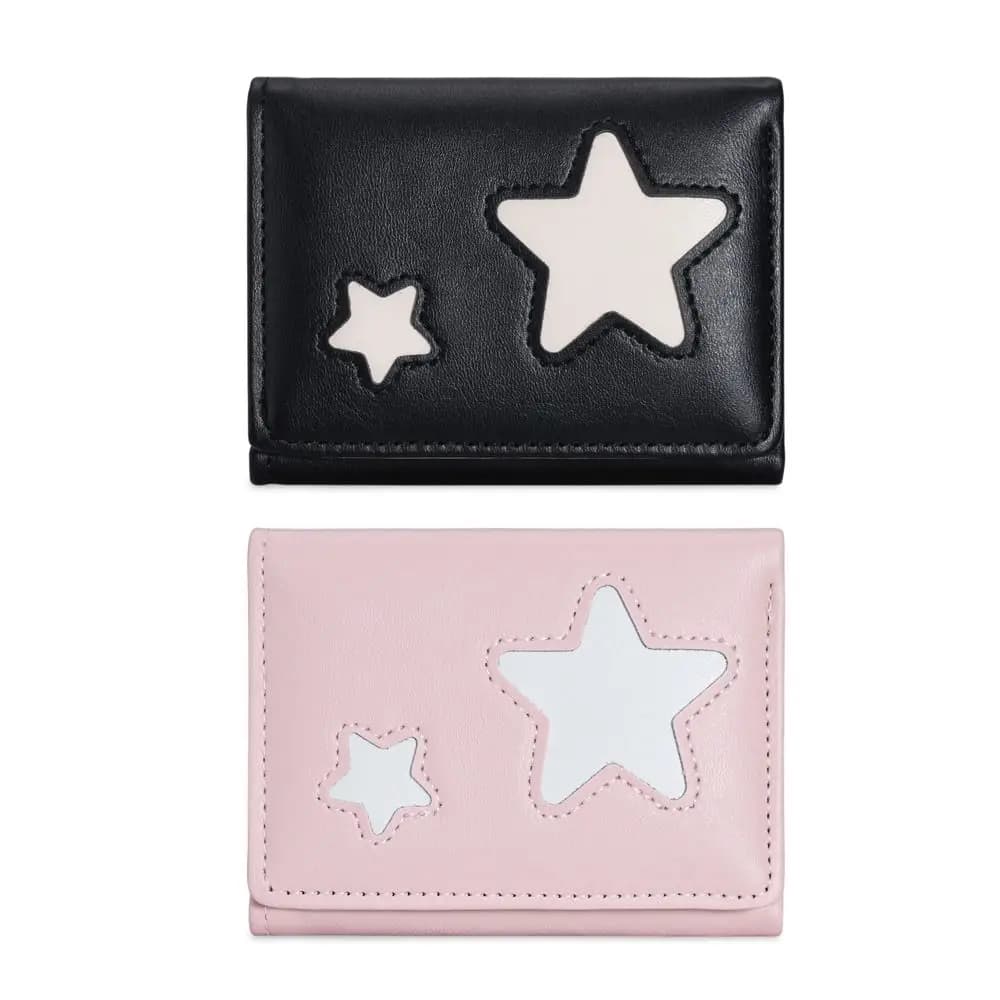 Fashion Solid Color Star Short Wallets PU Leather Large Capacity Coin Wallet Multifunction Three Fold Card Holder Daily Carry