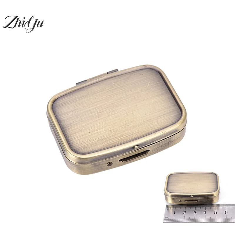 Portapillole a 2 griglie, organizer per medicinali, contenitore in metallo, portaoggetti da viaggio, mini contenitore per pillole per oli di pesce vitaminici