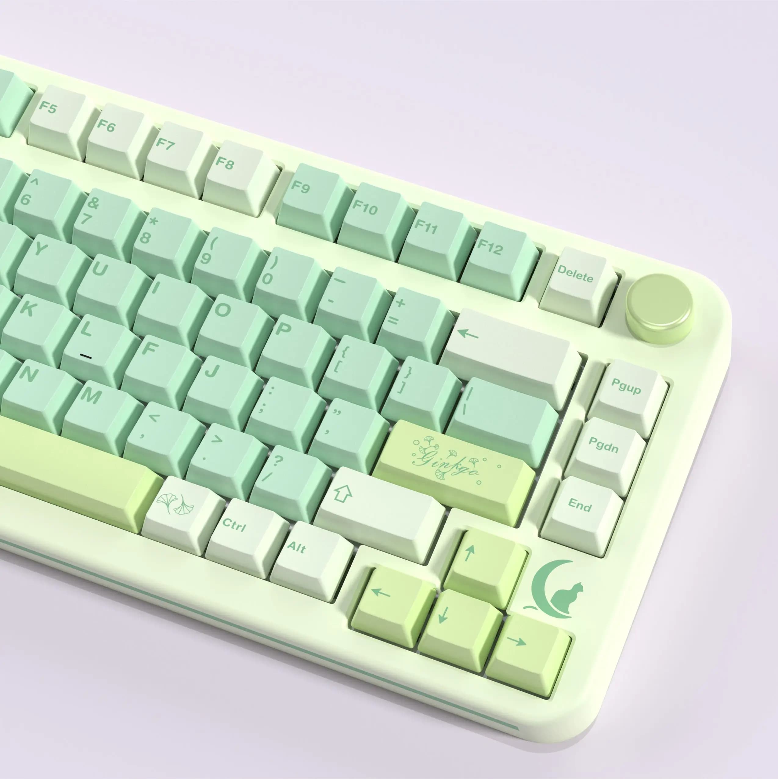 Keycaps a Tema Ginkgo in PBT, Tasti Spaziati Originali per Tastiere 64/68/75/82/87/98