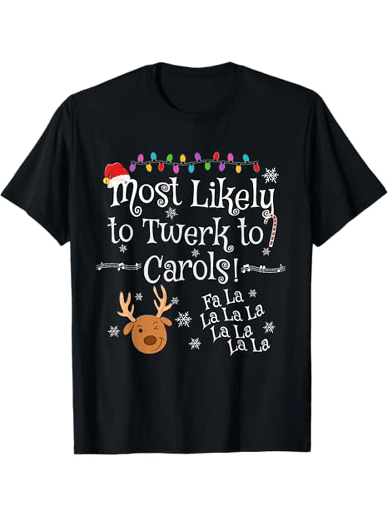 Maglietta natalizia divertente "Most Likely To Twerk To Carols Fa La La", uomo/donna, 100% cotone nero, S-XXXL, abito da ballo festivo