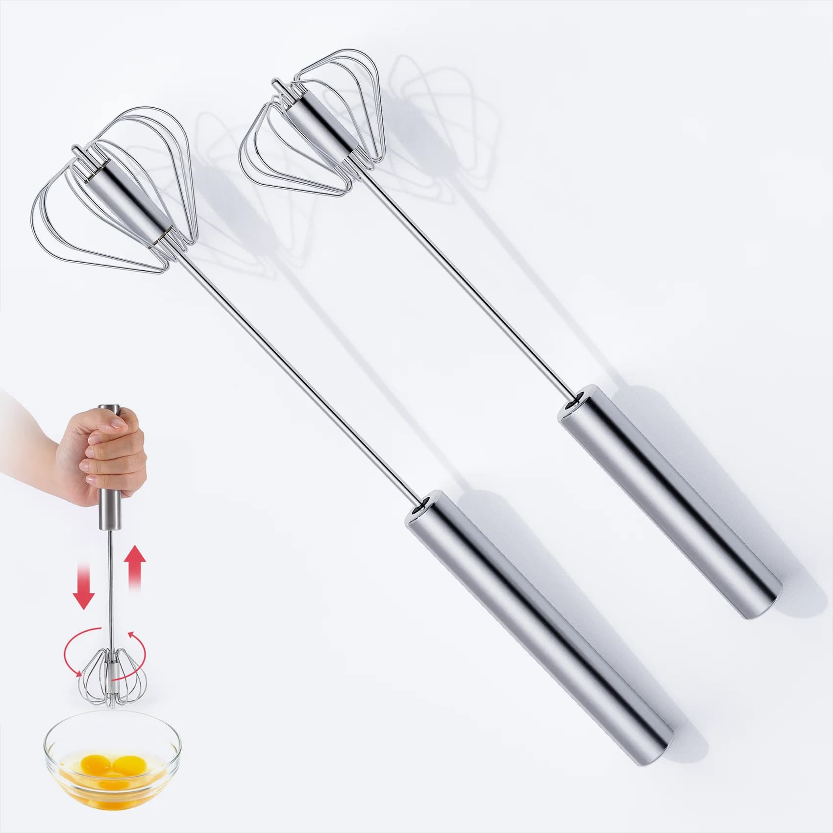 VIMACO® Stainless Steel Egg Whisk Semi Automatic Push Rotary Blender Versatile Milk Frother Hand Mixer Stirrer for Blending