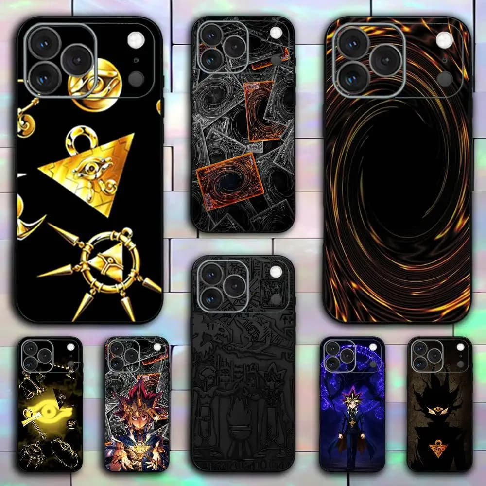 Cover Morbida Nera Antiurto Yu-Gi-Oh per iPhone 17, 16, 15, 14, 13, 12, 11, X, XR, XS, Plus, Mini, Pro, Max