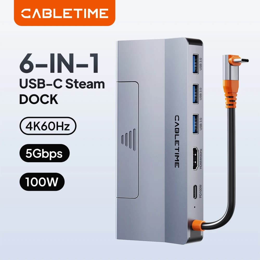 CABLETIME Docking Station USB C 6-in-1 PD100W per Steam Deck, HDMI 4K, Ethernet 1000Mbps, per Switch, iPad, MacBook Pro, iPhone