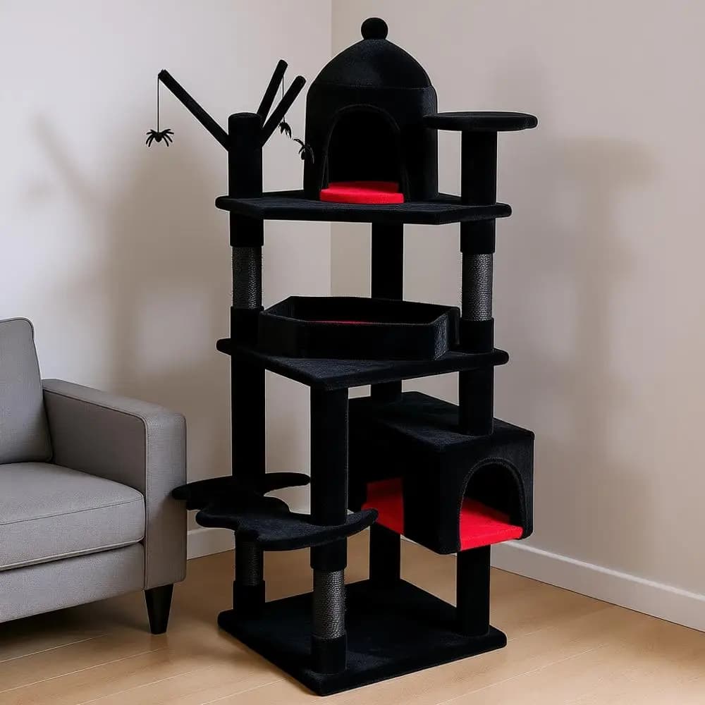 Torre per Gatti Gotica Grande e Robusta da 160 cm con Letto a Moneta, Casette per Gatti con Tiragraffi per Gatti Grandi 9 kg+, Condomini Alti per Gatti, B