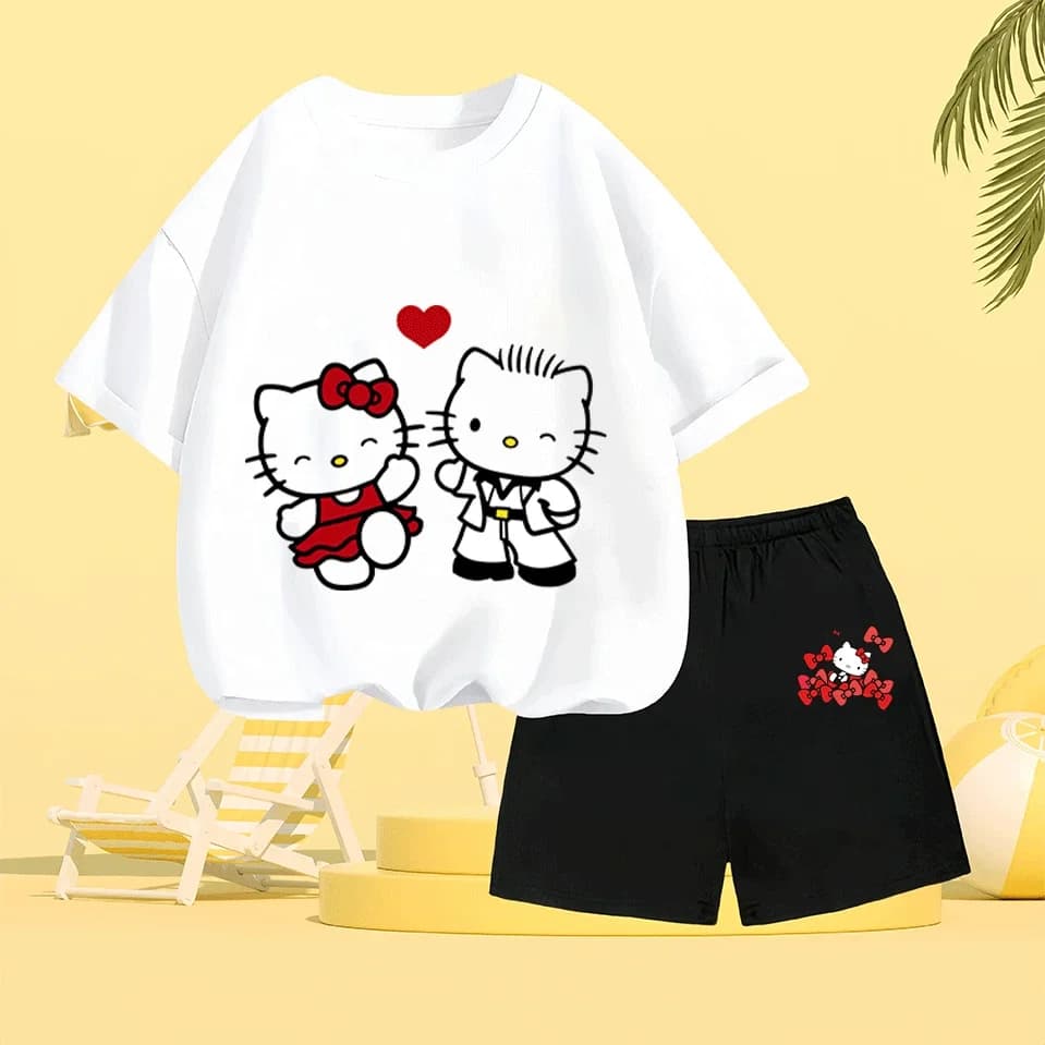 Set Estivo per Bambini 2026 a Maniche Corte con Stampa Sanrio Hello Kitty, Moda in Vendita