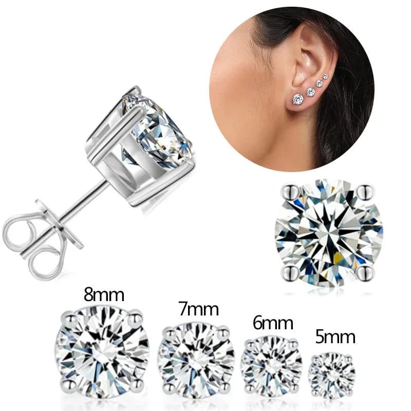 Hot SellingFashion Four-Prong Round Zircon Stud Earrings for Women, Niche Design Round Diamond Jewelry