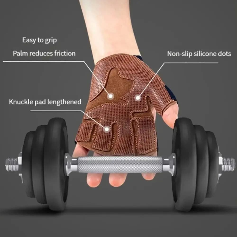 1 Bovina Leather Gloves Paio for Pesi Lifting, Anti-slip, Four fingers, Ventilated, with Dust, Breathable, for Fitness and Terrain Heel