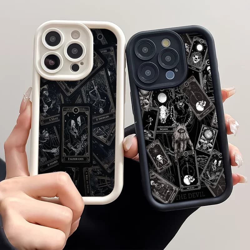 Custodia Morbida per iPhone con Stampa Scheletro Tarocchi Gotici Vintage per iPhone 17 Pro Max 16 15 14 13 12 11 Mini X XR XS 7 8 Plus