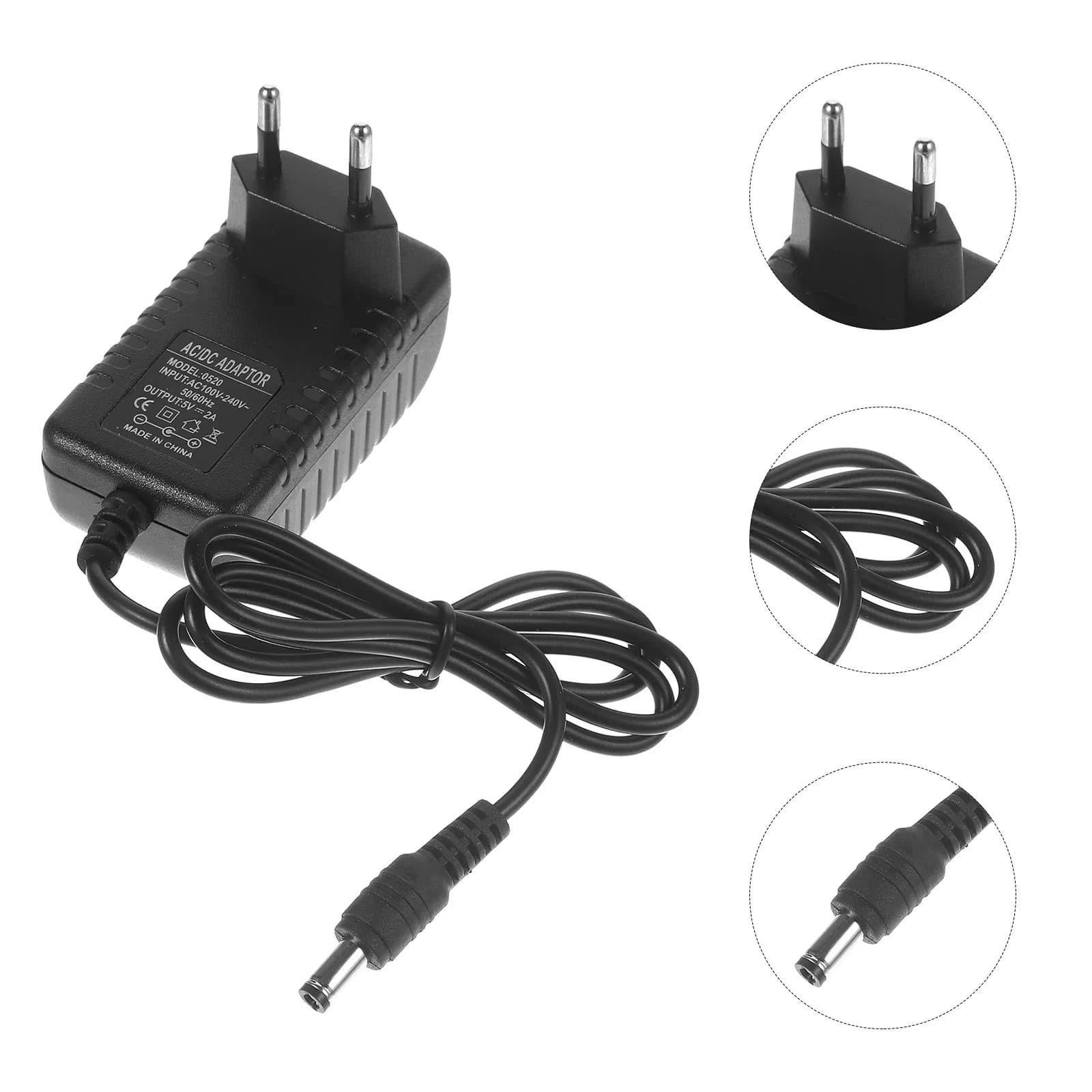 Black 5V 2A Power Supply Adapter Ac 100-240V Input 5.5mm X 2.1mm Plug Eu Standard High Reliability Portable Charger for Travel