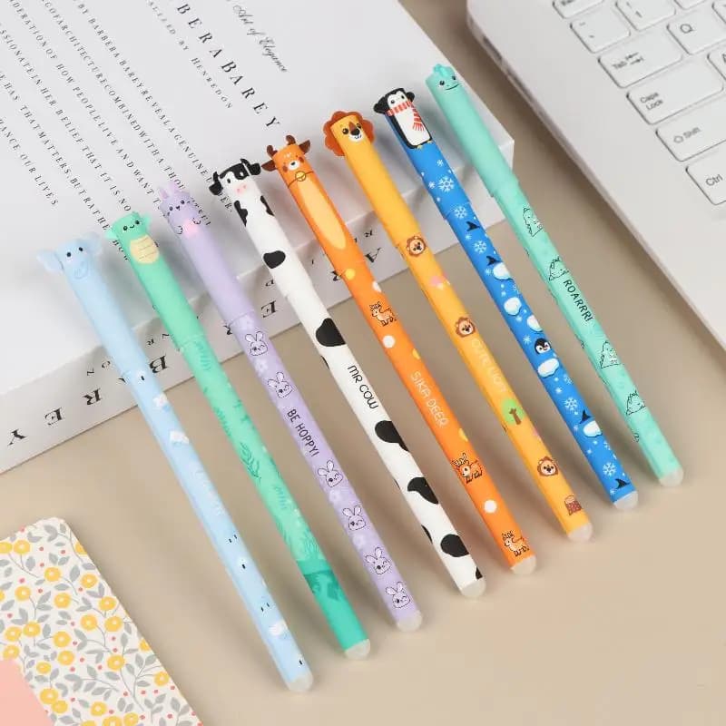 8 Pezzi Penne Gel Cancellabili a Forma di Animali Carini 0.5mm Penne a Sfera Colorate Scrittura Fluida per Ufficio Scuola Forniture di Cancelleria Vendita all'Ingrosso