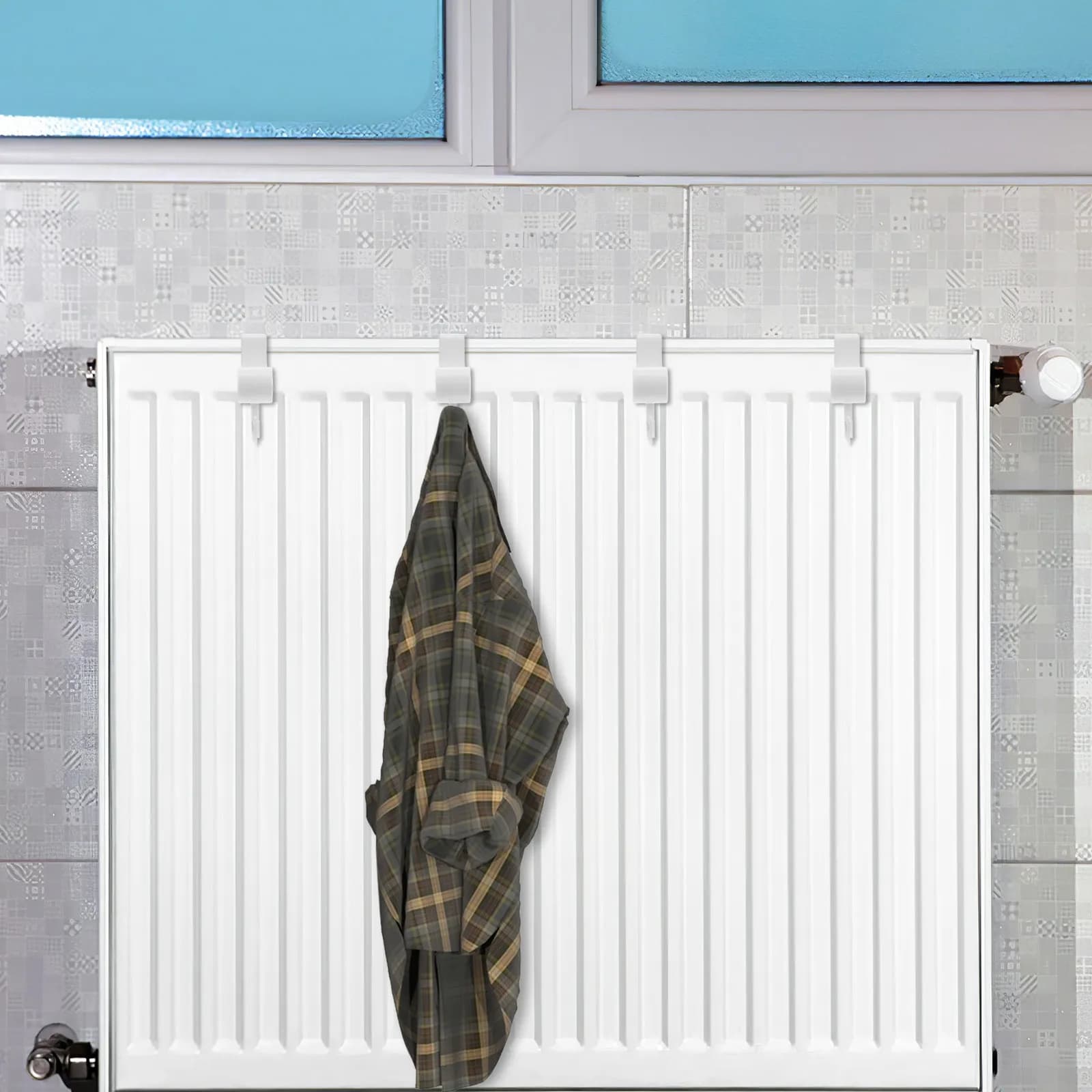 2 Pezzi Stendino Scaldasalviette Salvaspazio Bianco per Asciugare Vestiti e Asciugamani, Montabile su Radiatore o Parete per Bagno