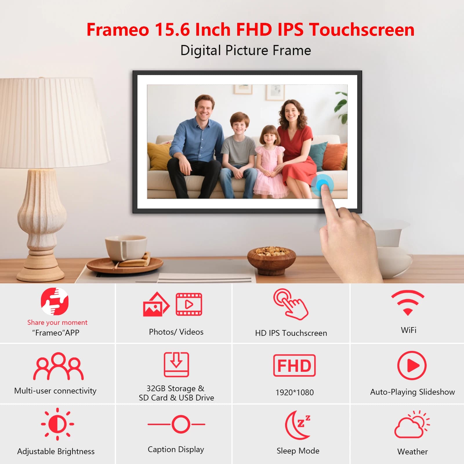Built-in 32GB memory digital photo frame frame 15.6 inch 16 inch large digital photo frame 1920x1080HD IPS touch screen