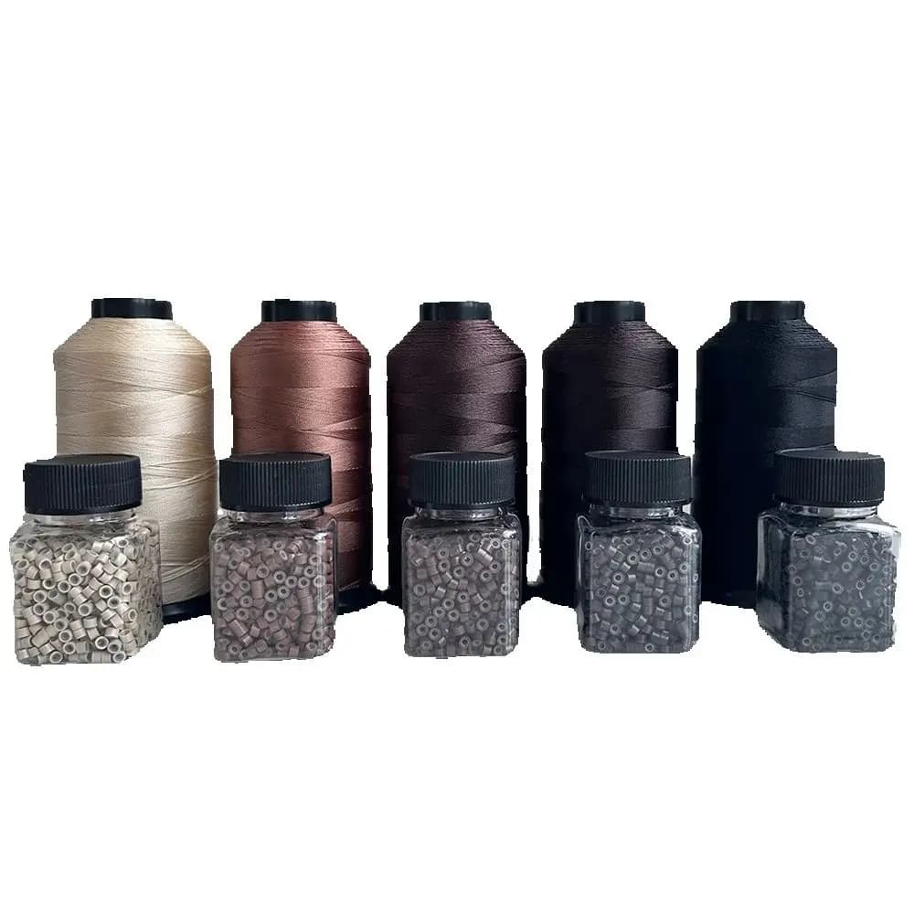 Filo di nylon per cucire capelli con perline da 4,0 mm, 1000 pz, kit per extension di capelli, per extension a trama, tinsel per capelli
