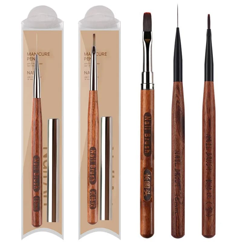 1/3 pennelli con manico in legno di sandalo per nail art, per manicure, pittura, extension, accessorio per ricostruzione unghie in acrilico.