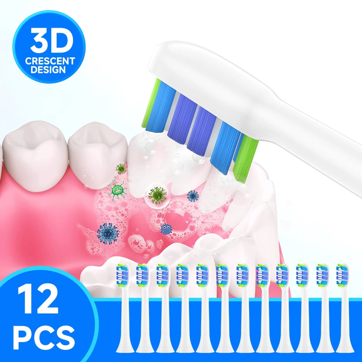 12 pcs/ spare parts compatible with Philips Sonicare DiamondClean HX3/HX6/HX9 HX6064 electric toothbrush heads